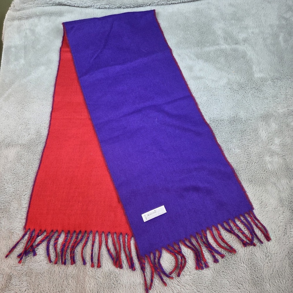 Vintage Echo Scarf Reversible Fringe Warm Acrylic Soft Purple Red Made in Japan